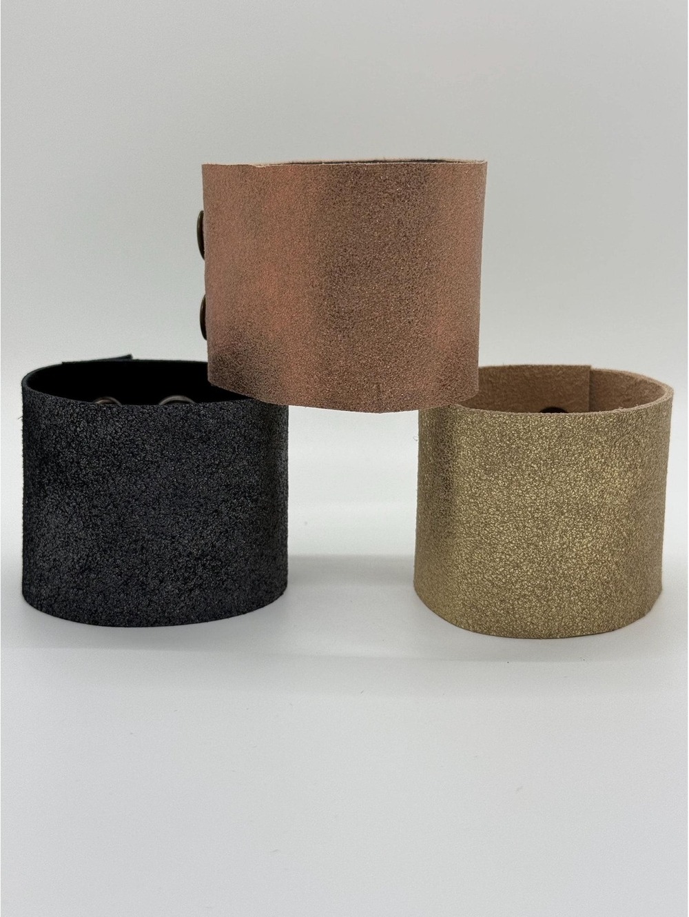 Handmade Metallic Leather Cuff Bracelet: Argentine Leather, Gold, Black, Rose